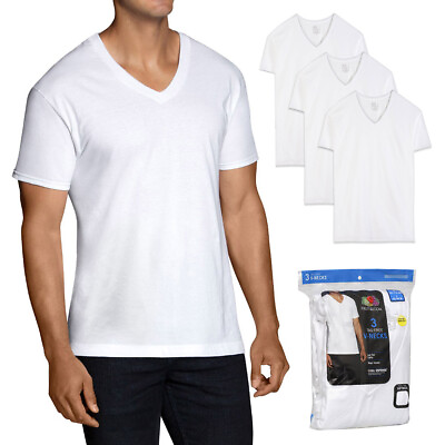 #ad Fruit of The Loom Men#x27;s 3 Pack Casual Wear Dual Defense Tag Free V Neck T Shirts $17.88