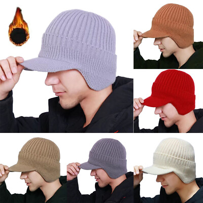 #ad Winter Men Warmth Peaked Cap Ear Protection Hat Knitted Hat Outdoor Wool Caps $9.77