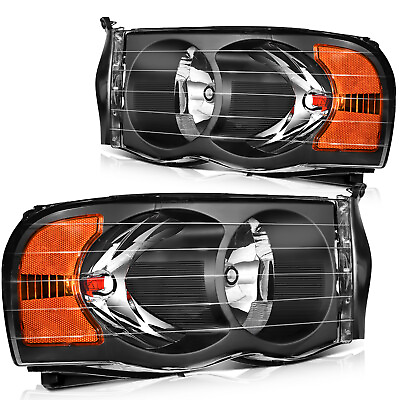#ad Pair Headlights Assembly For 2002 2005 Dodge Ram 1500 2500 3500 Black Headlamps $55.99