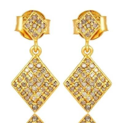 #ad Women#x27;s Wedding Fashion Yellow Gold Plated Pave Diamond Earrings Jewelry C $178.54