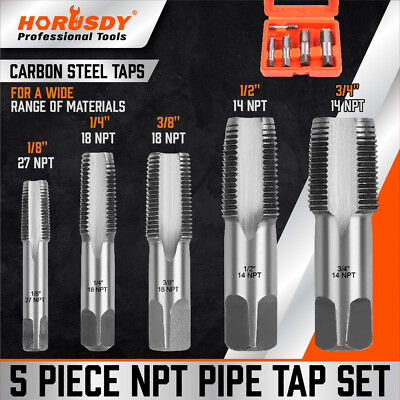 #ad 5 Pcs NPT Pipe Tap Set 1 8quot; 1 4quot; 3 8quot; 1 2quot; and 3 4quot; With Case Carbon Steel Inch $15.09