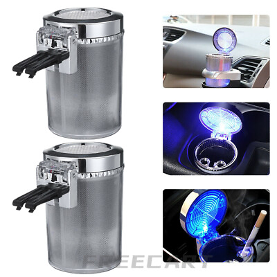 #ad 2X Car Ashtray LED Light Up Smokeless Ash Cigarette Cylinder Holder Cup Colorful $10.40