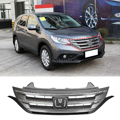 #ad Fits 2012 2014 Honda CRV CR V Front Bumper Grille Hood Upper Grill w Chrome Trim $94.99