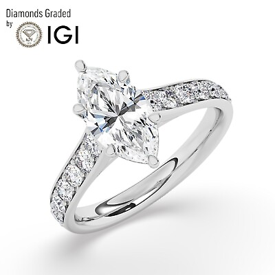 #ad IGI 1.50CtSolitaire Lab Grown Marquise Diamond Engagement Ring 18K White Gold $1958.90