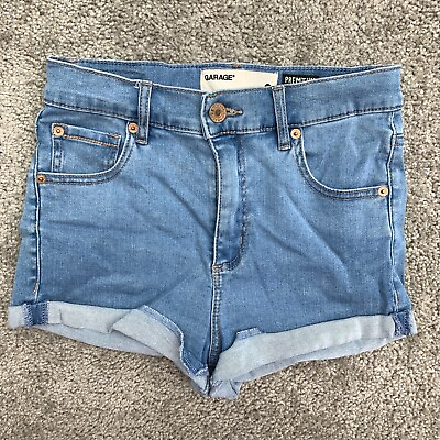 #ad Garage Premium Denim Super Soft Shorts Women#x27;s Size 0 Blue 5 Pocket Cuffed Hem $13.27