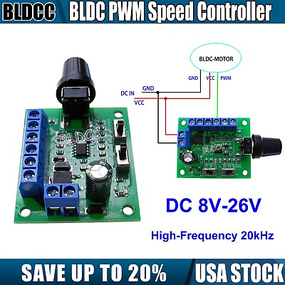 #ad DC 12V 24V High Frequency 20kHz BLDC PWM Speed Controller 8V 26V Speed Regulator $5.99