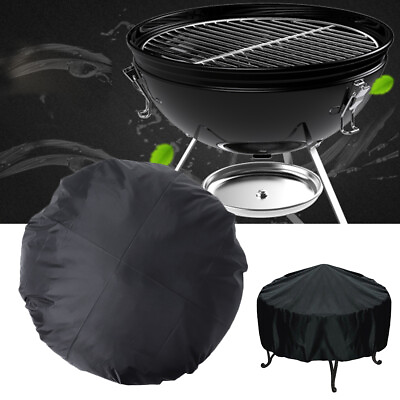 #ad 30 44in Patio Round Fire Pit Cover Waterproof UV Protector Grill BBQ Cover Black $11.57