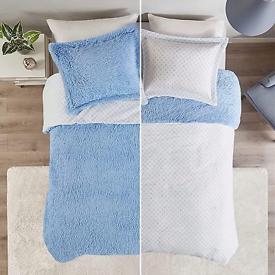#ad Shaggy Faux Fur Cozy Reversible Comforter Set Petal Print Reverse Modern All Se $83.26