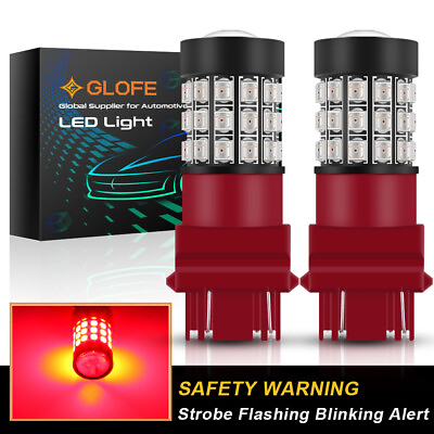 #ad 2x GLOFE LED Brake Stop Light Bulb Pure Red Flash 3157 3057 4057 4157 High Power $16.98
