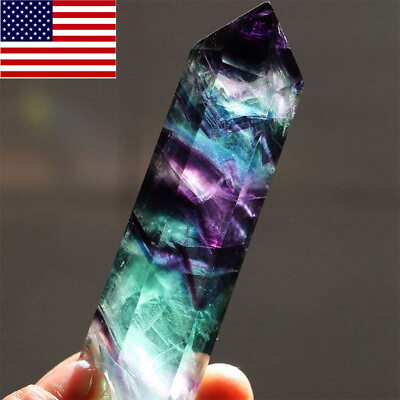 100% Point Healing Hexagonal Crystal Stone Natural Fluorite Quartz Wand US $4.55