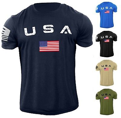 #ad New Men#x27;s USA Flag T Shirt American Patriotic 100% Cotton $15.90