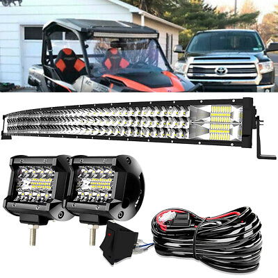#ad 42inch Tri Row Curved LED Light Bar Spot Flood Combo 4quot; Pods Offroad amp; Wiring $70.50