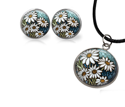 #ad Daisy Garden Daisies Stud Earrings amp; Cord Necklace Joy Cheerful Flowers Gift $15.25