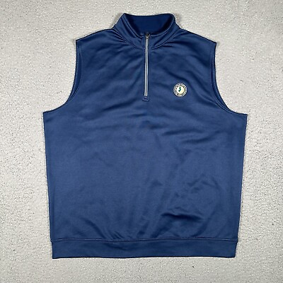 #ad Peter Millar Vest Mens Large Blue E4 Element Golf Midnight Fleece 1 4 Zip Logo $34.95