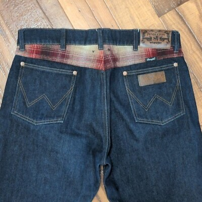 #ad Wrangler Pendleton Jeans Retro Slim Straight Plaid Wool Trim Men#x27;s 34x34 $90.00