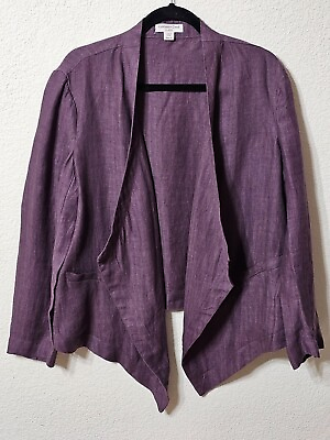 #ad Cold Water Creek Cardigan Womens Purple 100% Linen Long Sleeve Blazer Size M $28.00