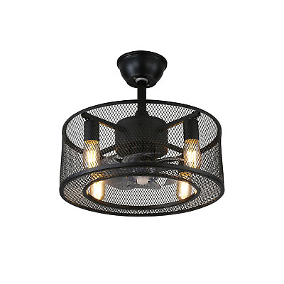 #ad 18 in Black Ceiling Fan Light 3 Speed Metal Caged Pendant Lamp w Remote Control $64.00