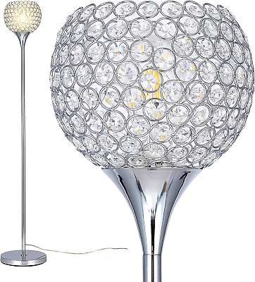 #ad DFL Spherical Crystal Floor Lamp 7.9 Inch Shade 1 Light Modern Chrome Finish Fl $91.99