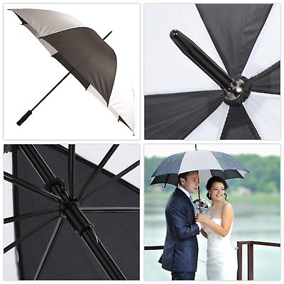 #ad Large Golf Umbrella Black White Stripes Big Parasol Paraguas Grande Sombrilla $9.73