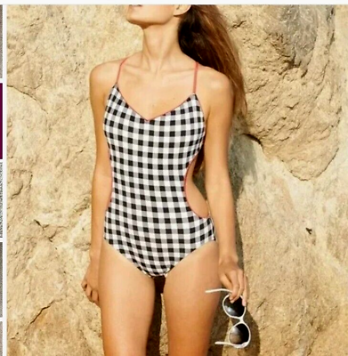 #ad new MARC Marc Jacobs Janis Gingham Print Monokini One Piece Swimsuit Small $35.96