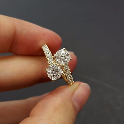 #ad 2 CT Total Forever US Moissanite Two Stone Ring 14K Yellow Gold Plated Silver $98.13