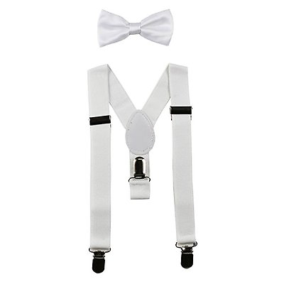 #ad NEW White Kids Baby Suspenders and Bow Tie Set Elastic Adjustable $4.06