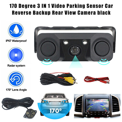 #ad 170 Degree 3 IN 1 Video Parking Sensor Car Reverse Backup Rear View Camera black $31.99