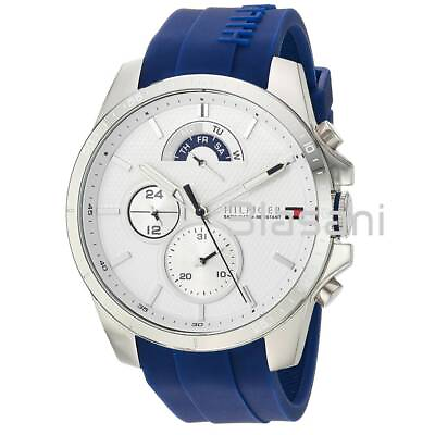 #ad Tommy Hilfiger 1791349 Men#x27;s Blue Silicone Band Watch 46mm $135.00