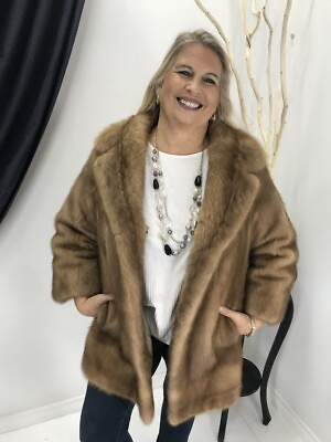 #ad Soft Mink American Real Fur Women Beige Coat Jacket Large 46177 $299.00