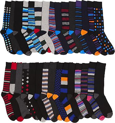 #ad 5 6 12 Pairs Men#x27;s Dress Socks Fashion Casual Crew Multi Color Cotton Size 10 13 $7.01