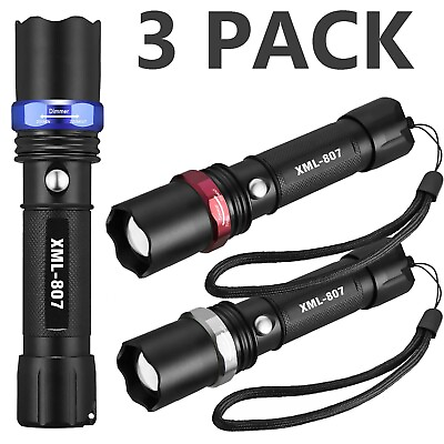 #ad 3 x Tactical 18650 Flashlight High Powered 5Modes Zoomable Aluminum $9.99