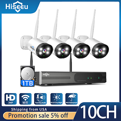 #ad Hiseeu 8CH 3MP Wifi NVR Wireless CCTV Security Camera System Outdoor 1TB HDD $150.29
