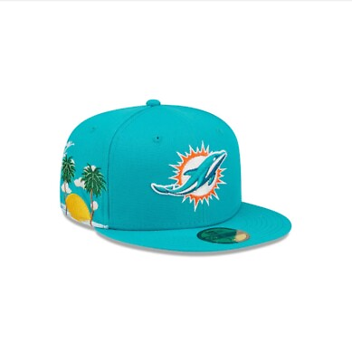 #ad Miami Dolphins New Era 59Fifty NFL Cloud Icon Teal Fitted Hat 7 3 4 $39.95