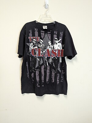 #ad 2008 The Clash Band Tee Distressed Graphic Men#x27;s Black Shirt Large Used T shirt $39.95