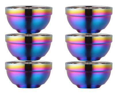 #ad Rainbow Bowl Set of 6 304 Stainless Steel Dinnerware Metal Double walled Ins... $51.70