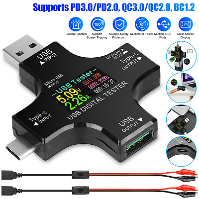 USB Type C Meter Tester Digital Multimeter Current Voltage Power Detector Cable $19.98