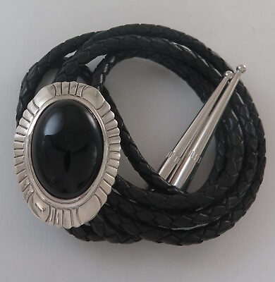#ad Radiant Sterling Silver amp; Black Onyx Stamped Southwestern Bolo Tie $74.99