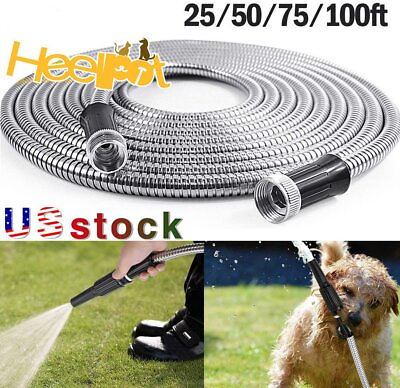 #ad 25 50 75 100FT Stainless Steel Metal Garden Water Hose Pipe Flexible Lightweight $36.99