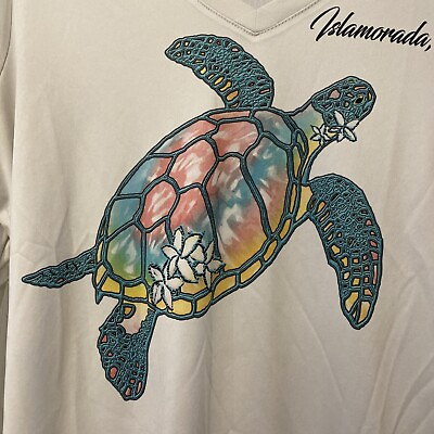 #ad Beautiful Sea Turtle Shirt Colorful Turtle White Backgroud Ladies M Long Sleeved $10.00