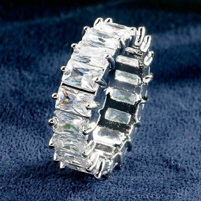 #ad 7.50ctw Radiant Certified Moissanite Eternity Wedding Band 14K White Gold Plated $265.59