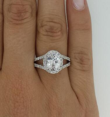 #ad 2.25 Ct Halo Split Shank Oval Cut Diamond Engagement Ring VS1 H White Gold 14k $3407.00