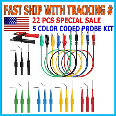 #ad 22Pcs Automotive Back Probe Kit Multimeter Test Leads Alligator Clips Wire Tool $12.95