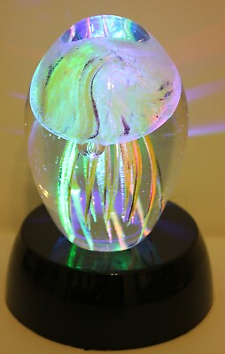 #ad 3.5quot; Glass Jellyfish clear background w multicolored LED Light Base Great Gift $23.94