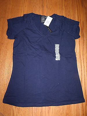 #ad Nwt Womens Grace Elements Navy Blue Midnight Sky Lace Shirt T Shirt V Neck Small $14.95