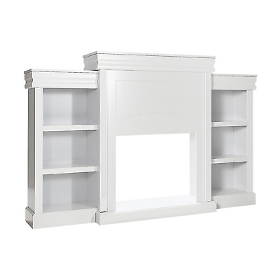 #ad Costway 70quot; Fireplace TV Stand Media Console Entertainment Center Bookcase White $239.99