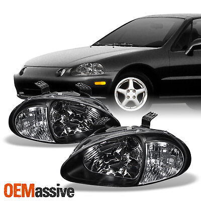 #ad Fit 93 97 Honda Del Sol Black 1 Piece Headlights Corner Signal Lamps L R $108.96