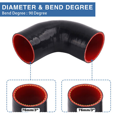 #ad 3quot; 76mm 90 Degree Elbow Silicone Hose Turbo Coupler Intake Pipe Black red $10.99