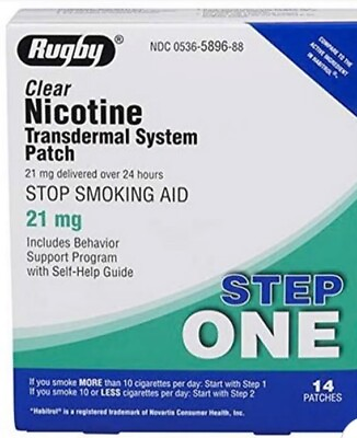 #ad Rugby 21mg Nicotine Transdermal System Patch 14 Count 3 26 Exp Open Box $20.95