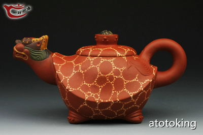 #ad 7.6quot; China antique purple sand Colorful turtle dragon da purple clay teapot $576.20