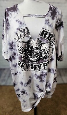 #ad Torrid 4 4X NWT womens top t shirt tie dyed gray white skull 100% cotton $17.99